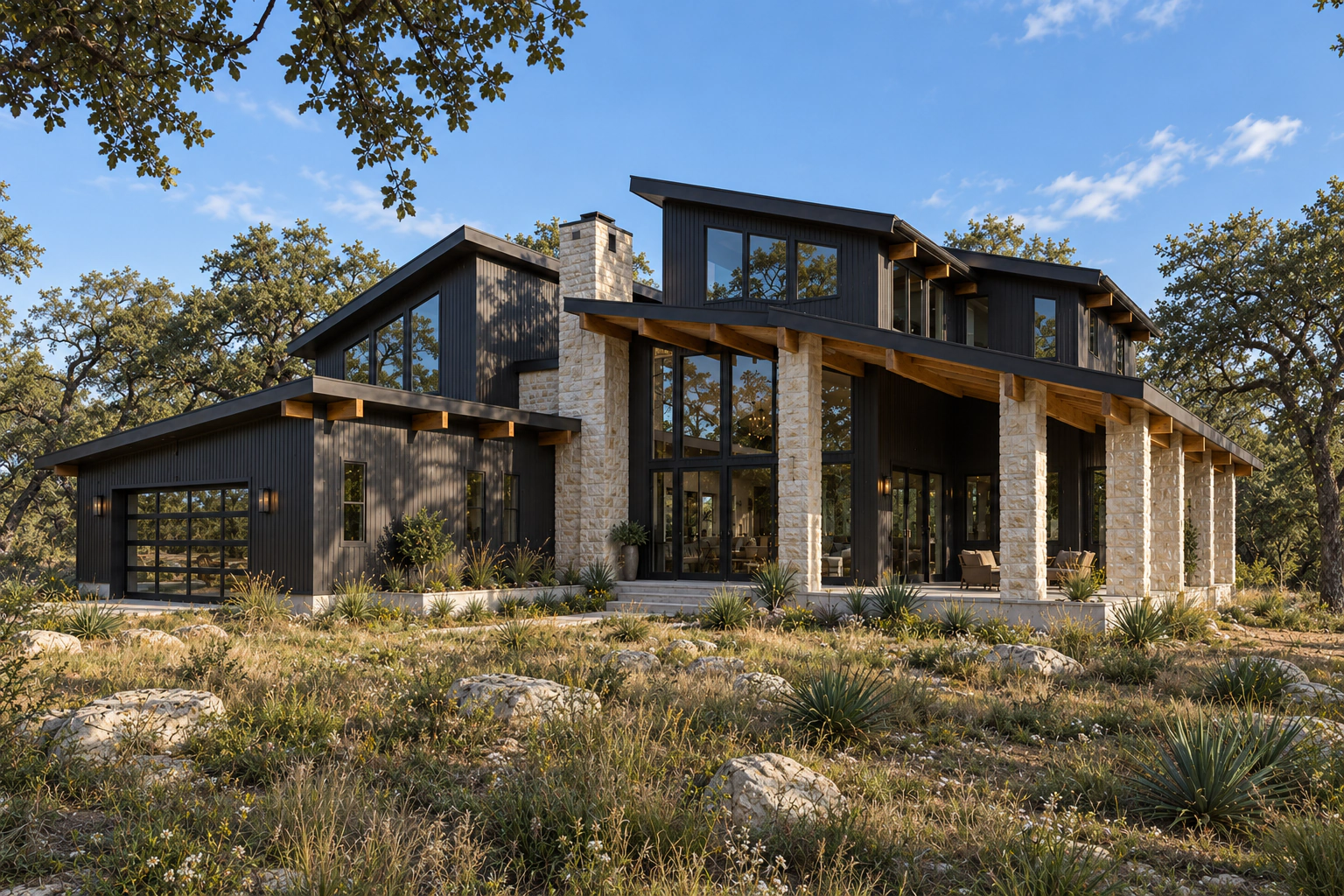 Opposite-side view of The Canyon contemporary residential model and connected garage