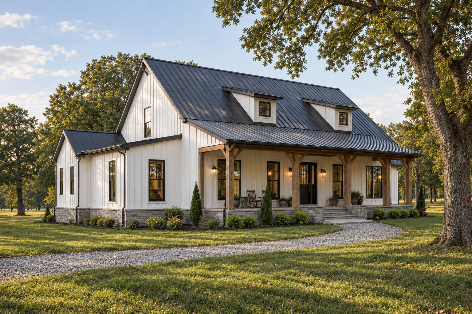 Side view of The Homestead traditional barndominium model